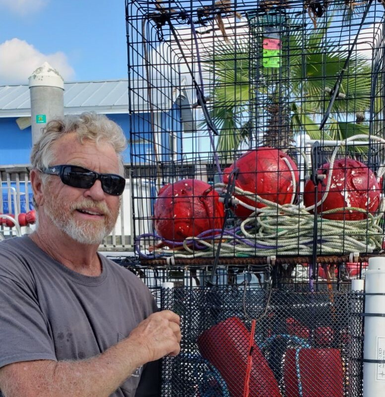 Highliner Jimmy Hull next to crab pots in Florida. At 68, this 2023 National Fisherman Highliner Award winner says there is nothing he would rather do in his life.