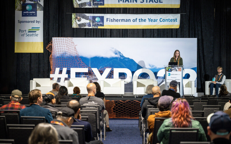 Alaska Fisheries Development Foundation presents Alaska Symphony of Seafood on the Main Stage at the Pacific Marine Expo 2023. Photo Courtesy of Britton Sparks @couchchronicles