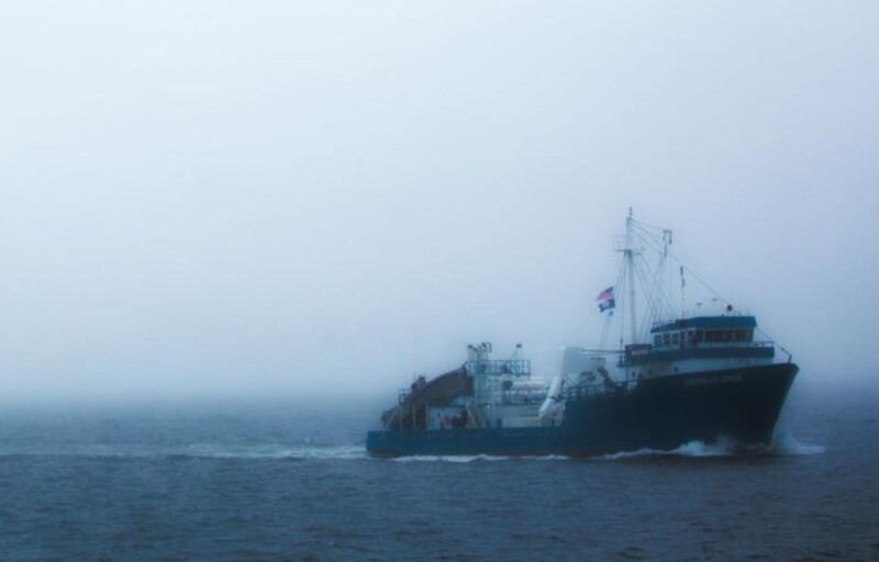 An Ocean Harvesters vessel in the fog