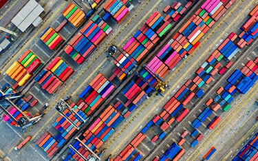 Aerial view of shipping containers