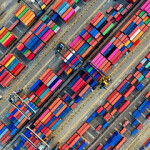 Aerial view of shipping containers