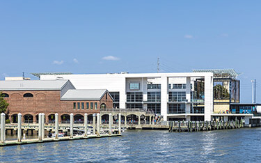 A view of South Carolina Aquarium in Charleston, South Carolina, U.S.A. from the water.