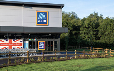 The exterior of an Aldi store.