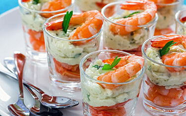 A serving tray of prawn cocktails, a traditional holiday dish in the U.K.