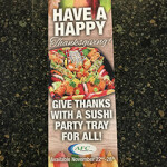 An advertisement for a Thanksgiving sushi platter from AFC.