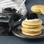 plant based caviar with pancakes