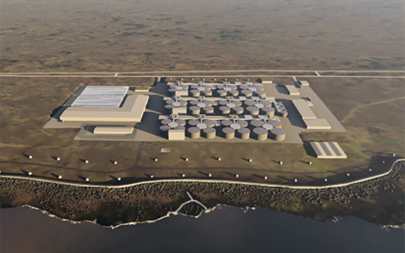 A rendering of GeoSalmo's planned land-based salmon-farming facility.