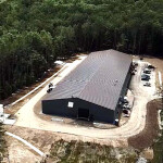 An aerial view of American Unagi's recirculating aquaculture facility in Waldoboro, Maine.