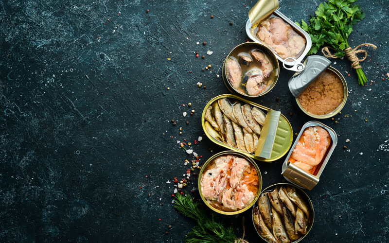 Canned seafood.