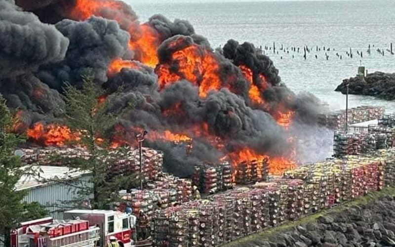 Fire at the Port of Ilwaco in southwest Washington state.