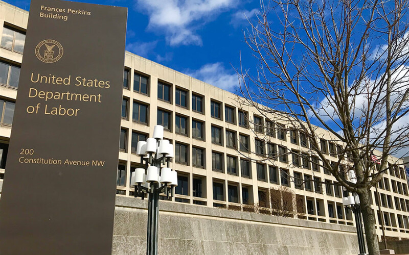 The exterior of the U.S. Department of Labor