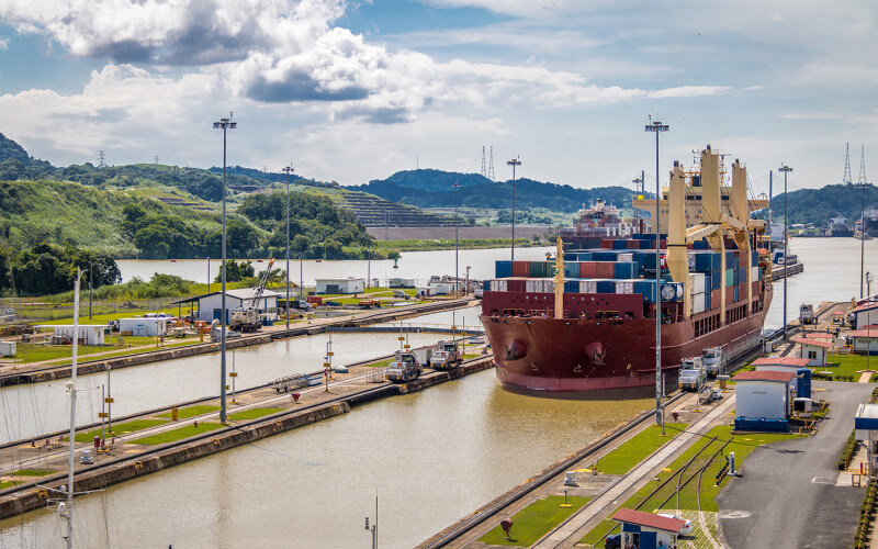Shipping vessel in the Panama Canal