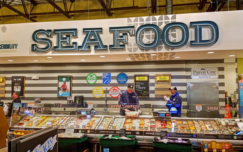Seafood counter at U.S. retail store.