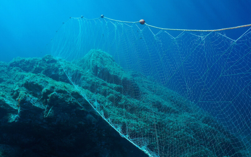 A gillnet placed in the ocean.