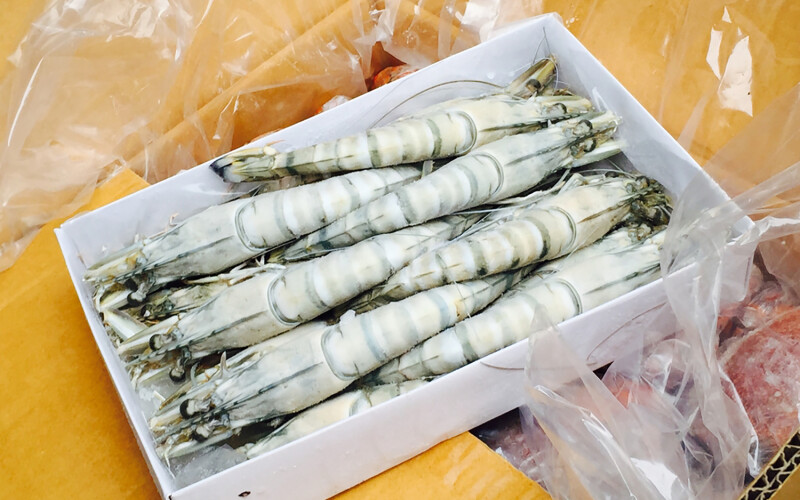 A box of Thai tiger shrimp headed to China
