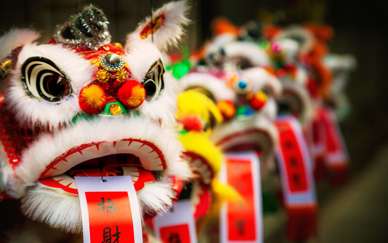 Lion masks for Chinese New Year