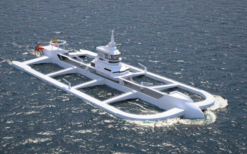 A rendering of the Ocean Ark offshore aquaculture vessel