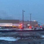 Crews responding to a fire at the Fruits de mer de l'Est du Québec processing plant