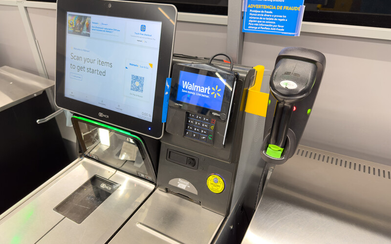 A Walmart self-checkout kiosk