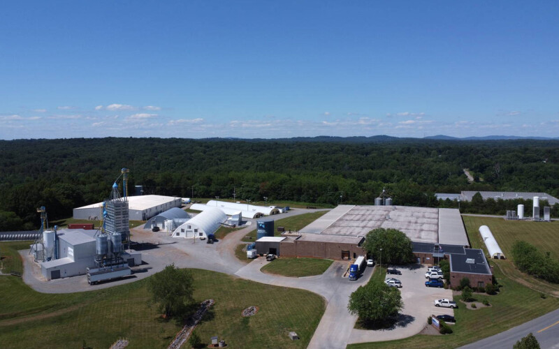 An aerial view of Blue Ridge Aquaculture's facilities in Virginia