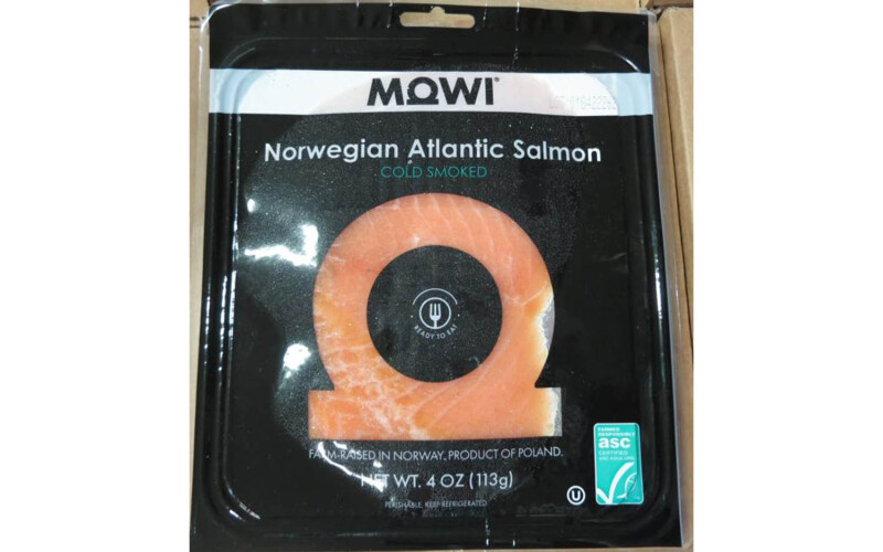 A recalled package of Mowi cold-smoked Atlantic salmon