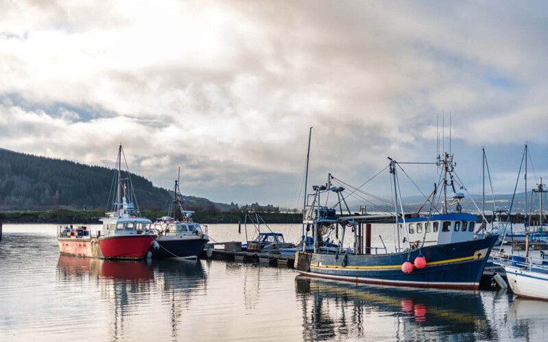 Fishing boats at a harbor in County Donegal in northwest Ireland