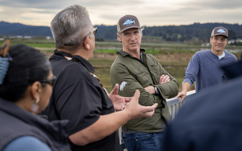 California Governor Gavin Newsom discusses the salmon crisis with stakeholders