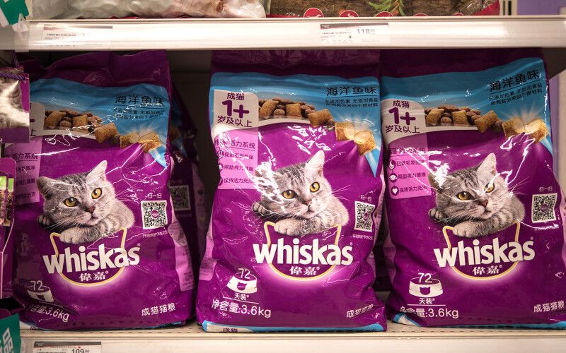 Whiskas pet food for sale in a Chinese supermarket