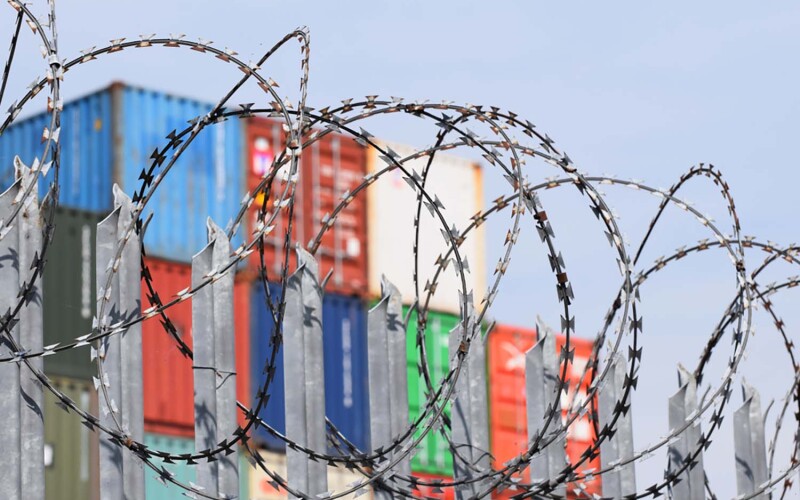 Freight shipping containers at the U.K. port of Southampton