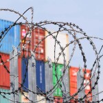 Freight shipping containers at the U.K. port of Southampton