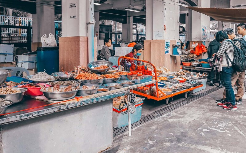 A stall selling dried fish in China