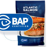 The BAP logo on a package of farmed salmon