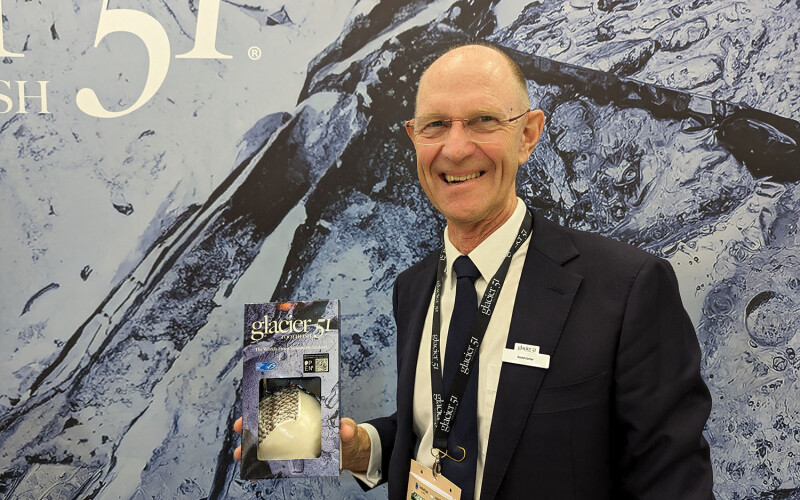 Austral Fisheries CEO David Carter posing with a package of Glacier 51 Toothfish