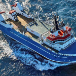 A Clearwater Seafoods fishing vessel on the water