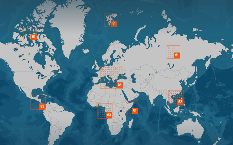 A heatmap generated by World Wildlife Fund's (WWF) Ocean Futures Project
