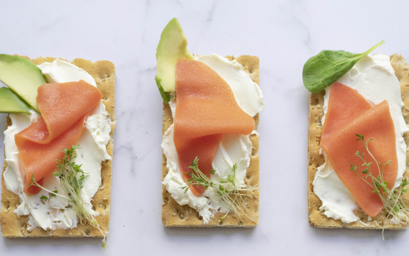 Revo Foods SMOKEY Slices on crackers