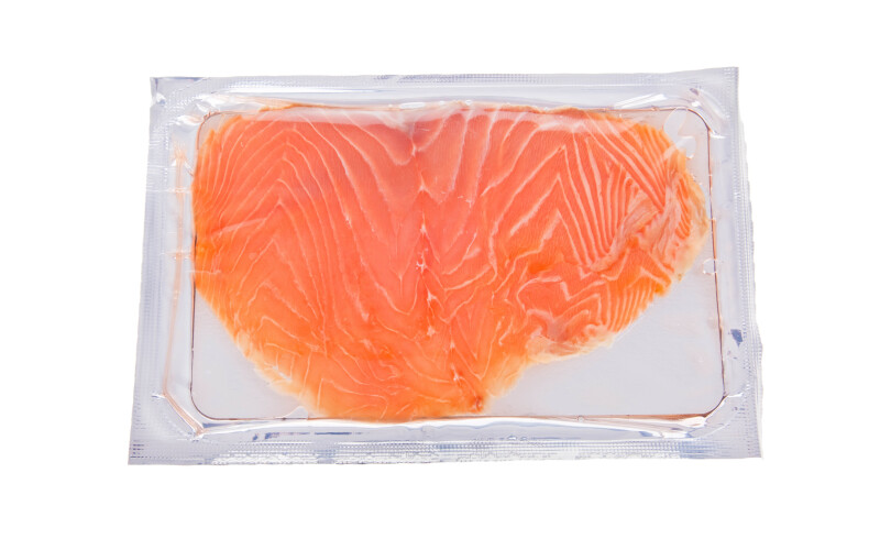 Sliced Norwegian salmon in a package