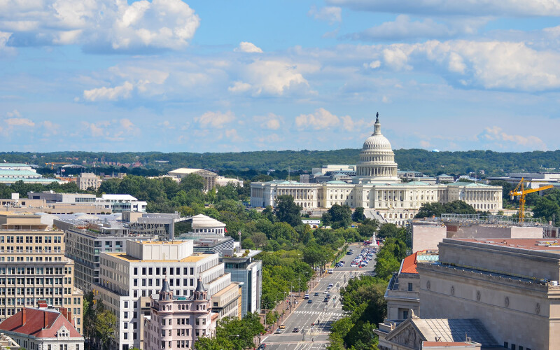 An aerial photo of the U.S. Capitol Building