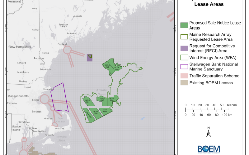Gulf of Maine, Oregon offshore wind lease sales proposed